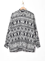 モノトーン 総柄 長袖シャツ