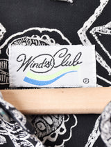 モノトーン 総柄 長袖シャツ