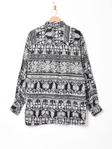 モノトーン 総柄 長袖シャツ