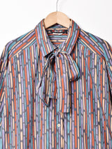 総柄 リボンタイ 長袖ブラウス