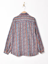 総柄 リボンタイ 長袖ブラウス