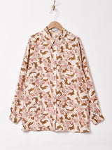 総柄 長袖 シルクシャツ