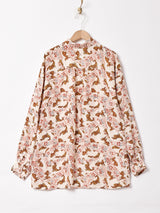 総柄 長袖 シルクシャツ