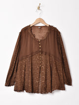 イタリア製 刺繍 レース シアー 長袖ブラウス