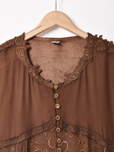 イタリア製 刺繍 レース シアー 長袖ブラウス