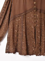 イタリア製 刺繍 レース シアー 長袖ブラウス