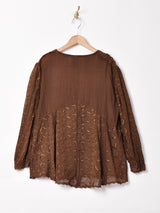 イタリア製 刺繍 レース シアー 長袖ブラウス