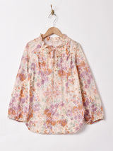 花柄 リボンタイ 長袖ブラウス