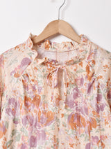 花柄 リボンタイ 長袖ブラウス