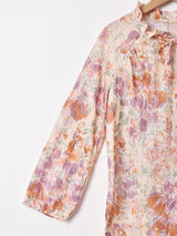 花柄 リボンタイ 長袖ブラウス