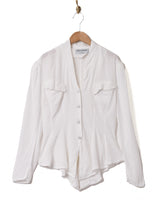 フランス製 織柄 パフスリーブ 長袖ブラウス