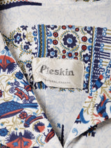 総柄 長袖 オープンカラーワンピース