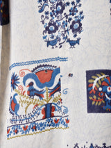 総柄 長袖 オープンカラーワンピース