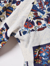 総柄 長袖 オープンカラーワンピース