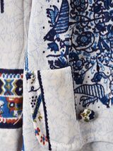 総柄 長袖 オープンカラーワンピース