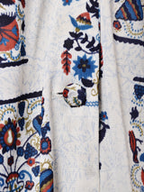 総柄 長袖 オープンカラーワンピース