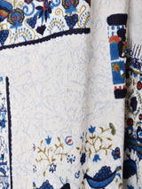 総柄 長袖 オープンカラーワンピース