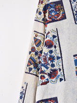 総柄 長袖 オープンカラーワンピース