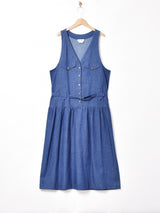 アメリカ製 ベルト付き デニム スリーブレスワンピース