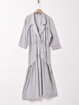 アメリカ製 ストライプ オープンカラー 長袖ワンピース