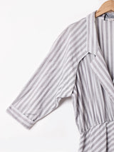 アメリカ製 ストライプ オープンカラー 長袖ワンピース