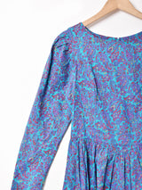 ペイズリー バックリボン パフスリーブ 長袖ワンピース