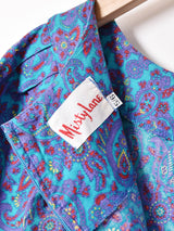 ペイズリー バックリボン パフスリーブ 長袖ワンピース