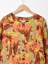 総柄 フロントボタン 長袖ワンピース