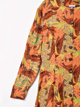 総柄 フロントボタン 長袖ワンピース