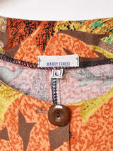 総柄 フロントボタン 長袖ワンピース