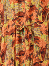 総柄 フロントボタン 長袖ワンピース