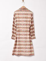 イングランド製 花柄 ベルト付き オープンカラー 長袖ワンピース