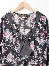 アメリカ製 花柄 タイ付き 長袖 シアーワンピース
