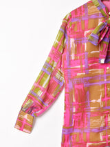 総柄 長袖 ボウタイブラウス