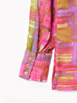 総柄 長袖 ボウタイブラウス