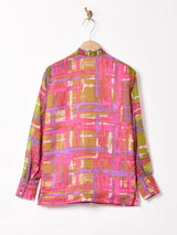 総柄 長袖 ボウタイブラウス