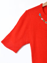 花刺繍 リブ 半袖セーター