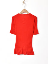 花刺繍 リブ 半袖セーター