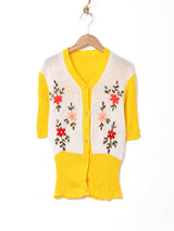 花刺繍 半袖カーディガン