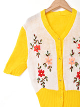 花刺繍 半袖カーディガン