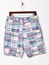 チェック柄 パッチワーク ハーフパンツ W33