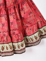 総柄 ティアードロングスカート