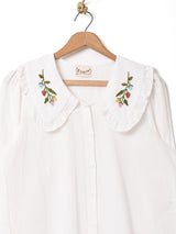 Elcamino 刺繍カラー 長袖ブラウス
