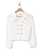 Elcamino ビッグカラー 刺繍 長袖ブラウス