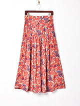 花柄 ウエストデザイン フレアスカート