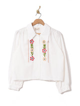 Elcamino 刺繍 パフスリーブ 長袖ブラウス