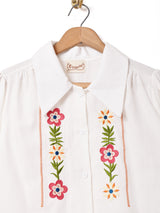 Elcamino 刺繍 パフスリーブ 長袖ブラウス