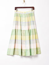 イタリア製 チェック フロントボタン フレアスカート