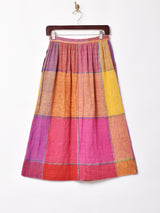 チェック フロントボタン スカート