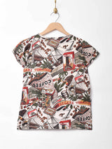 カリブ柄デザイン 総柄Tシャツ